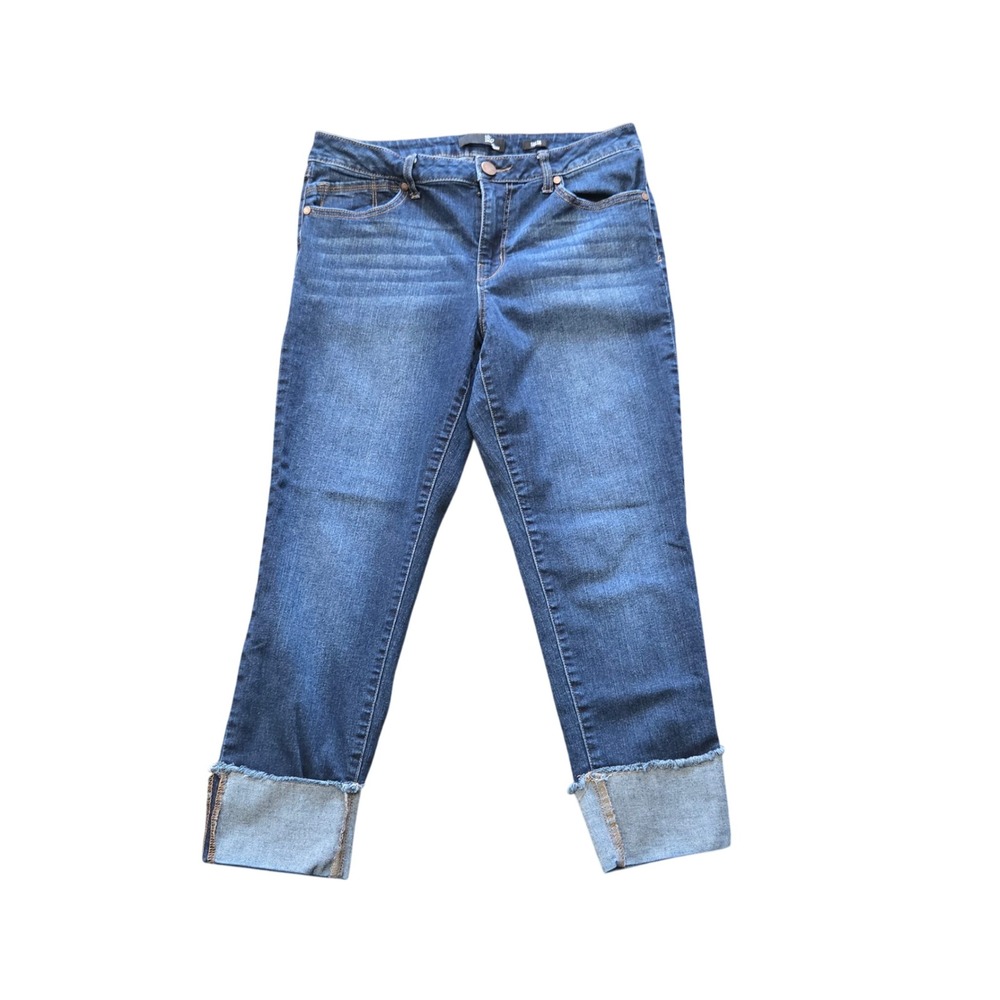 1822 Denim Taylor Ankle Jeans Dark Wash Raw Edge Cuff Cropped Slim Mid - Picture 2 of 12